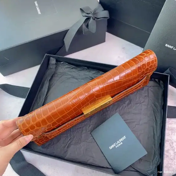 Repzbay REP YSL IN LEATHER CLUTCH MANHATTAN CROCODILE-EMBOSSED 0518